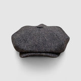 Oversized Bakerboy cap in grey Harris Tweed — Finch’s Gypsy by Mister Miller, front view