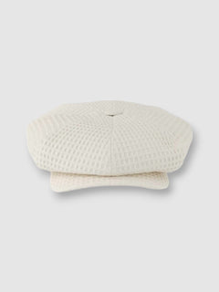Oversized Bakerboy cap in cream waffle cotton — Finch’s Racket by Mister Miller, front view