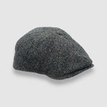 Newsboy cap in black and brown Harris tweed herringbone – Jack’s Gypsy by Mister Miller. side view