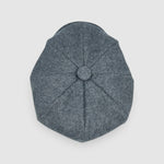 Bakerboy cap in soft grey 100% cashmere wool — Riley’s Companion by Mister Miller, handmade in Britain. top view