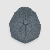 Bakerboy cap in soft grey 100% cashmere wool — Riley’s Companion by Mister Miller, handmade in Britain. top view