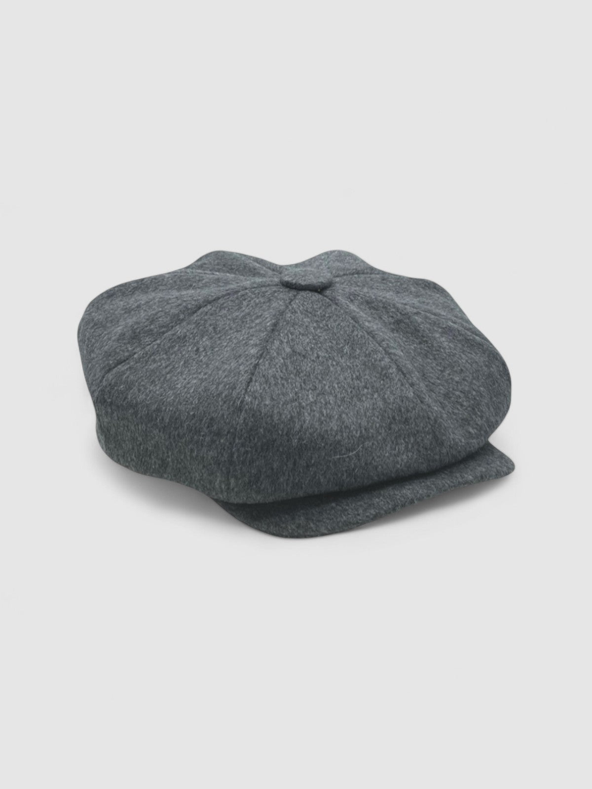 Bakerboy cap in soft grey 100% cashmere wool — Riley’s Companion by Mister Miller, handmade in Britain. side view