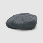 Bakerboy cap in soft grey 100% cashmere wool — Riley’s Companion by Mister Miller, handmade in Britain. profile view