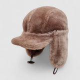 Fisken's Reversible Shearling Trapper Hat in Brown Sheepskin