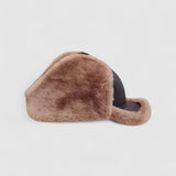 Fisken's Reversible Shearling Trapper Hat in Brown Sheepskin