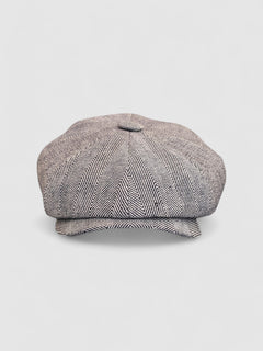 Riley's Shade Bakerboy Cap in Grey Herringbone Linen