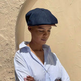 Theo's Striped Newsboy Cap with Leather Peak