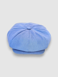 Powder blue waterproof Newsboy cap with ear flaps, in breathable cotton. front view
