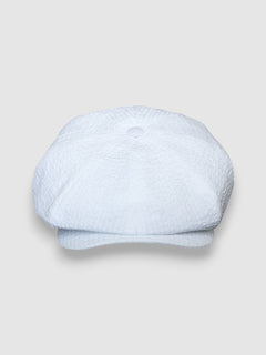 Theo's Breeze Newsboy Cap in White Japanese Seersucker