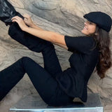 Jack's Knight Newsboy Cap in Black Merino Lambswool