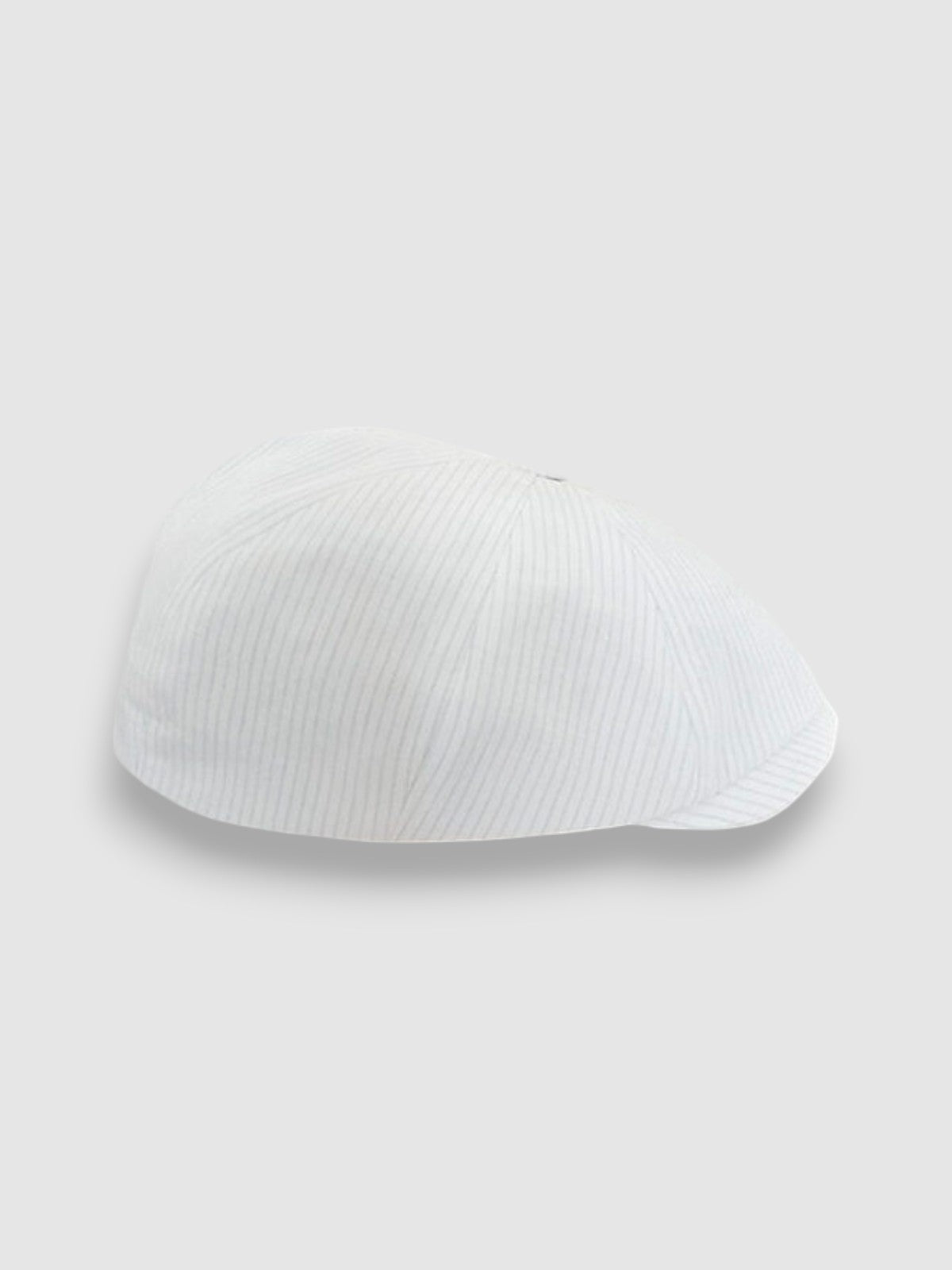 Newsboy cap in striped lightweight linen – Jack’s Rays by Mister Miller. profile view