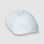 Newsboy cap in striped lightweight linen – Jack’s Rays by Mister Miller. side view