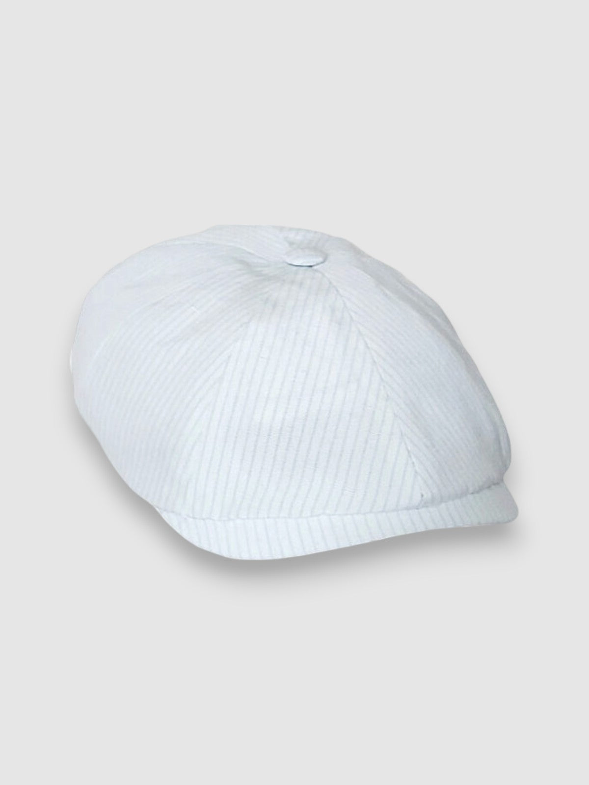 Newsboy cap in striped lightweight linen – Jack’s Rays by Mister Miller. side view